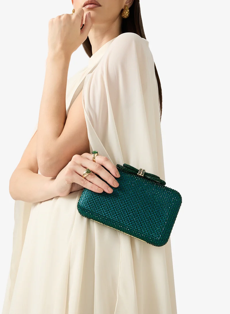 Khizana Emerald rhinestone detailed embellished bow detail clutch for Women | Best Price UAE